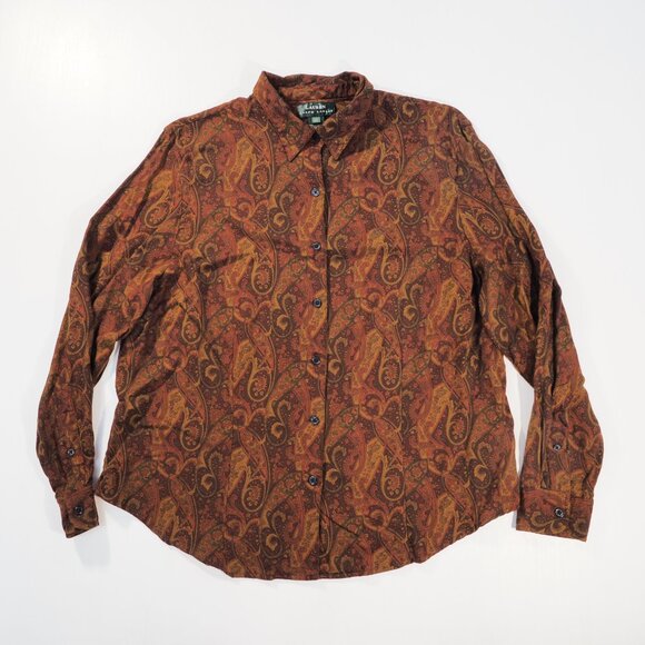 Lauren Ralph Lauren Shirt Womens 1X Brown Button Wool Rayon Retro Granny Cottage - Picture 8 of 8